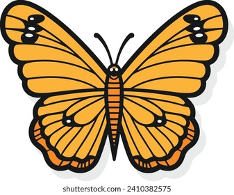 Mariposa de monarca naranja brillante con líneas negras y manchas blancas ilustraciones vectoriales. Sencillo insecto colorido para diseños naturales.