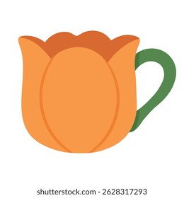 Caneca laranja brilhante em forma de tulipa com alça verde, perfeito para desenhos florais e aconchegantes.