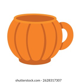 Bright orange mug shaped like a pumpkin, great for autumn, cozy drinks and seasonal designs.