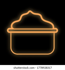 bright orange neon cream on a black background. a product for application on the skin and face to regenerate and even out tone. beautician tool. moisturizing face mask. vector illustration.