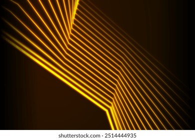 Bright orange neon laser curved lines technology background. Vector graphic design