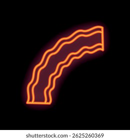 Bright orange neon sign showing a slice of bacon on black background, ideal for restaurant menu, flyer or any food related design