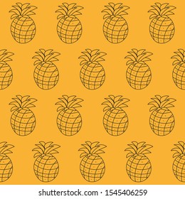 Bright orange pattern with black silhouettes of pineapples