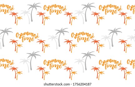 
Patrón naranja brillante con la inscripción tiempo de verano. Impresión tropical. Ilustración vectorial transparente para papel pintado, textil, tela, embalaje.