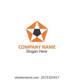 Bright orange pentagonal star design with dark gray center text, suitable for logo or branding projects, educational materials, or product packaging.