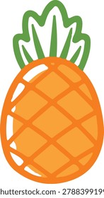 Bright orange pineapple illustration, flat style, tropical fruit graphic, summer symbol, isolated on white, clean design.