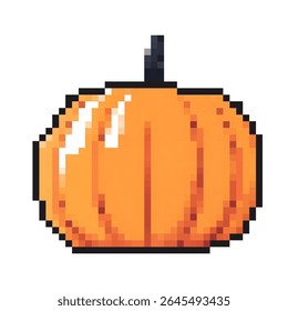 Bright orange pixelated pumpkin design suitable for Halloween decorations and autumn themes