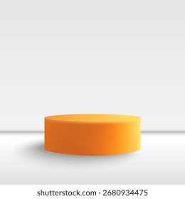 Podio naranja brillante para la presentación del producto sobre un fondo minimalista. Eps 10