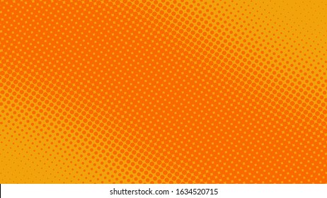 Bright orange pop art background in retro comic book style with halftone dot design