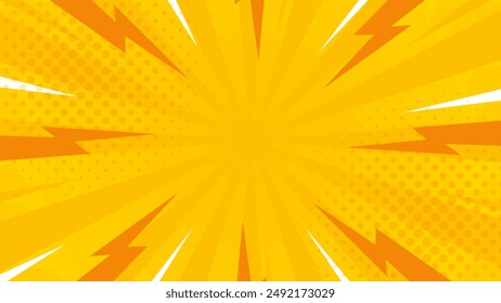 Bright orange pop art comic sunburst effect background with halftone. Cartoon abstract vector background. Suitable for templates, sales banners, events, ads, web, and pages