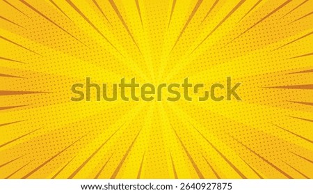 Bright orange pop art comic sunburst effect background with halftone. Cartoon abstract vector background. Suitable for templates, sales banners, events, ads, web, and pages.