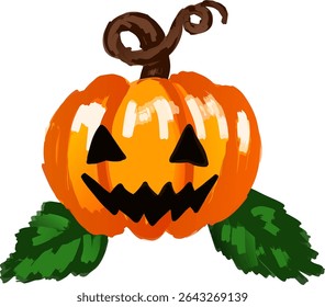 Bright orange pumpkin with green leaves and a brown stem, commonly associated with Halloween and autumn harvest. Perfect for seasonal designs, festive decorations and fall-themed content