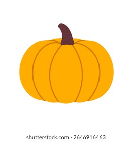 Bright orange pumpkin with short stem, isolated for use in fall-themed projects, holiday decor and food design