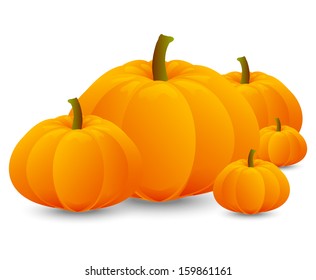 Bright orange pumpkins on white