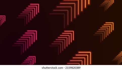 Bright orange purple abstract neon arrows tech design. Futuristic laser sci-fi vector background