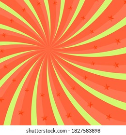Bright orange rays swirl starburst with stars abstract background texture wallpaper art graphic design vector illustration