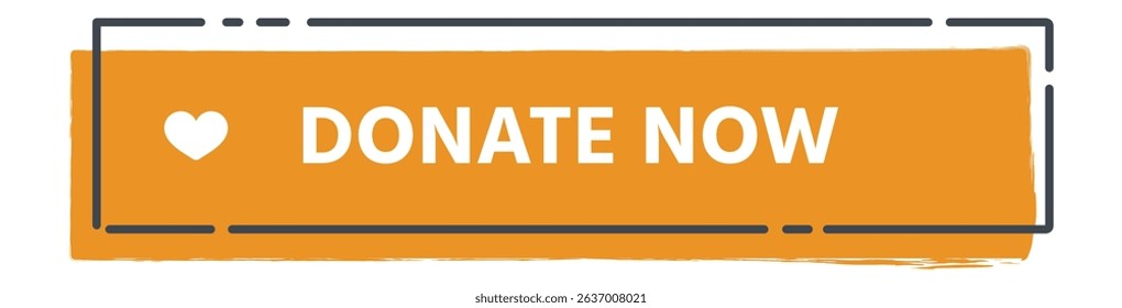 Bright orange rectangular button featuring a heart shape and the phrase donate now, promoting acts of generosity and encouraging support for charitable causes and philanthropy