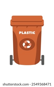 Bright orange recycling bin for plastic waste with visible recycling symbol