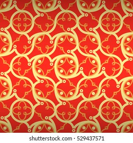 Bright orange red decorative seamless pattern background in alien style. Plain mosaic repeatable backdrop. Colored, contrast design for surface, ads, game or other purpose. Modern tracery.