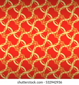 Bright orange red decorative seamless pattern background in alien style. Colored, symmetrical design for packing-paper, fabric, wallpaper or other purpose. Compound tessellated repeatable backdrop.
