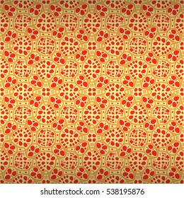 Bright orange red decorative seamless pattern in tissue style. Knotty puzzle repeatable backdrop. Vector background.