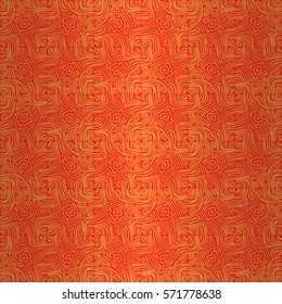 Bright orange red decorative seamless pattern in tribal style. Vector background.