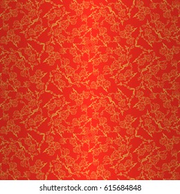 Bright orange red fancy seamless pattern in magnolia style.