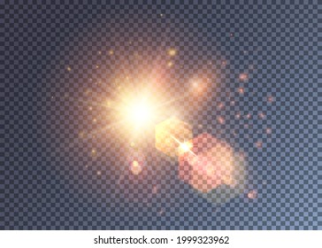 Bright orange and red magical star explosion. Hexagonal light flare effects, red and orange particles.