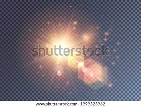 Bright orange and red magical star explosion. Hexagonal light flare effects, red and orange particles.