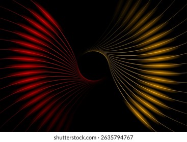 Bright orange and red minimal wavy lines abstract futuristic tech background. Vector digital art glowing rays design