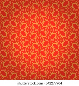 Bright orange red ornamental seamless pattern in carpet style. Colorful, graphical design for web, curtain, packing-paper or other purpose.