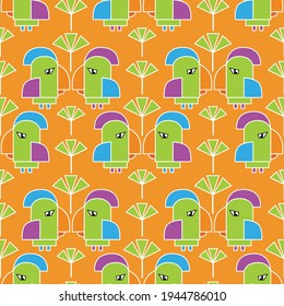 fondo de color naranja claro y transparente con loros y plantas tropicales. vector. ilustración