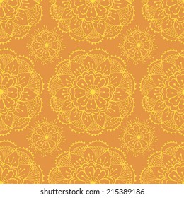 bright orange seamless pattern with traditional indian elements