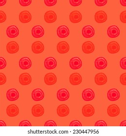 Bright orange seamless pattern with watercolor circles. Transition colors.