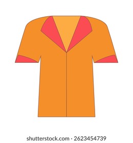Bright orange shirt with contrasting red details.