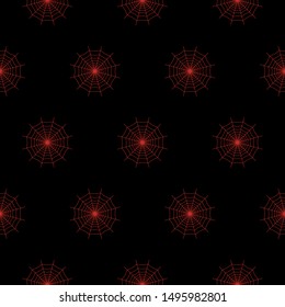 Bright orange spider webs on a black background vector seamless pattern
