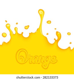 Bright orange splash juice with calligraphy title. Art design elements