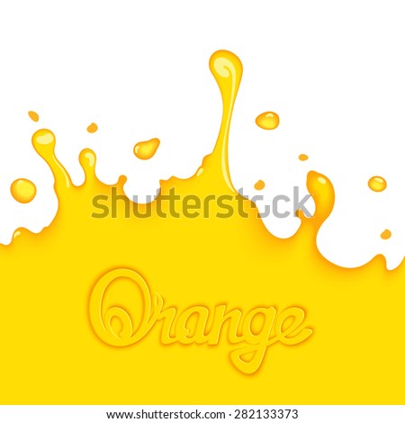 Bright orange splash juice with calligraphy title. Art design elements