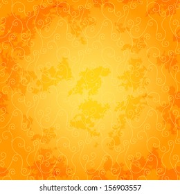 Bright orange spotty pattern in grunge style with vintage curls (vector EPS 10)