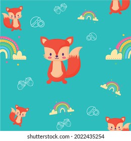 Bright orange squirrel Decorated with beautiful rainbow colors and walnuts. on a pastel green background.
