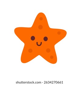 Bright orange starfish with dots and a friendly smile, ideal for beach-themed kids' projects and marine illustrations