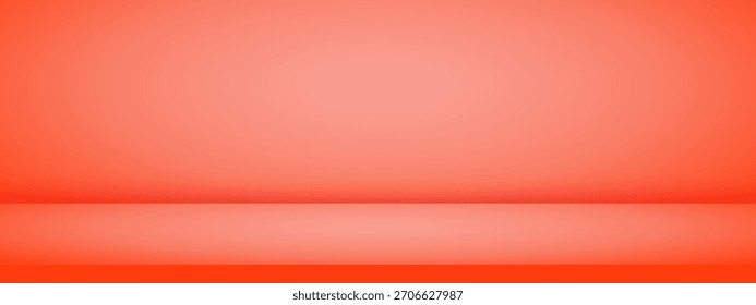 Bright orange studio room. Abstract warm gradient background. 3d empty wall for product showcase. Minimal scene mockup