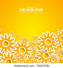 Bright orange tech gears mechanism pattern background. Abstract vector design