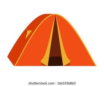 Bright orange tourist tent icon. Isolated on white background. Vector illustration in flat style.