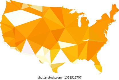 Bright orange USA Map in Low Poly Style on isolated white background. United States of America area in Polygonal diamond style for your design.