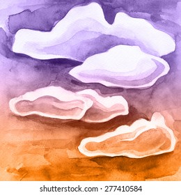 bright orange violet clouds  watercolor vector background