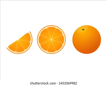 Bright orange. Orange whole and sliсes of oranges. Orange vector icons. Orange fruit icon collection. Citrus.