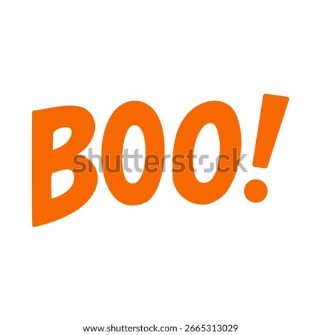 A bright orange word with a white exclamation point. The word is "boo" and it is written in a bold, playful font. The image is a Halloween-themed design, with the word "boo" being the main focus