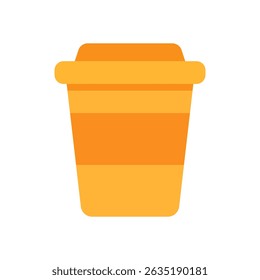 Bright orange and yellow takeaway coffee cup in modern flat design isolated on clean white background