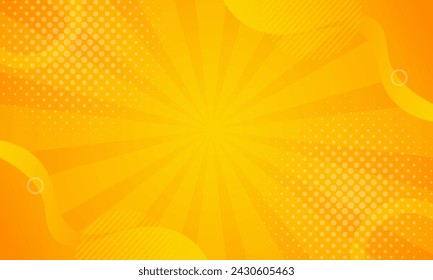 Fondo geométrico abstracto naranja-amarillo brillante. Fondo de efecto sunburst de cómic naranja con semitonos. Adecuado para plantillas, banners de venta, eventos, anuncios, web y páginas
